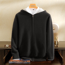 2025年秋季长袖青春流行连帽双面可穿加厚开衫帽衫，男装羊绒开衫，雪贝坊一店