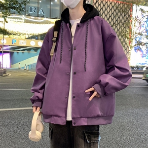 现货2026春秋款潮男假两件连帽皮衣夹克外套 A436-D216-P80图片
