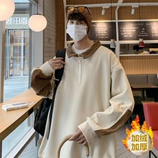 加绒大货秋装新款方领拉链拼接华夫格大码男士卫衣WX921P60，男装卫衣，电商A018