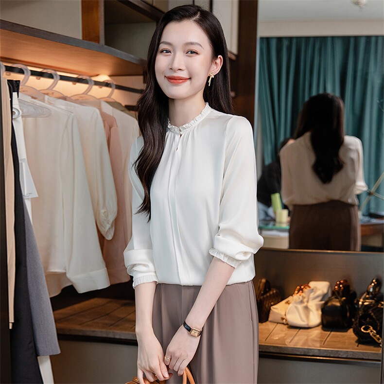 轻奢真丝衬衫女长袖2026年春夏季新款气质花边丝绸真丝上衣衬衣,女装衬衫,阿舍尔精品