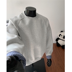 假模图重磅套头罗纹格子拼接卫衣情侣短款外套男H1132特P55，女装短外套，电商A341