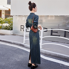 （现货）新款春秋欧货时尚复古牛仔连衣裙中长款高级感收腰显瘦，女装连衣裙，印象茜