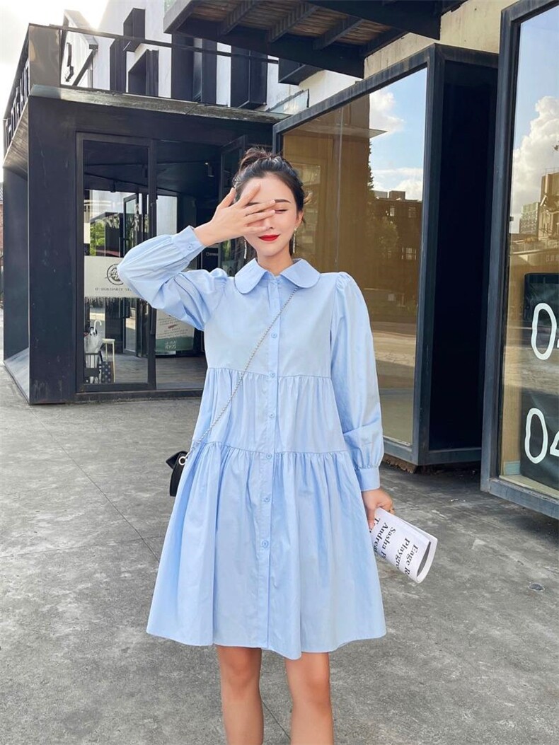 小翻领宽松衬衫裙配包包，女装衬衫，Balance Studio