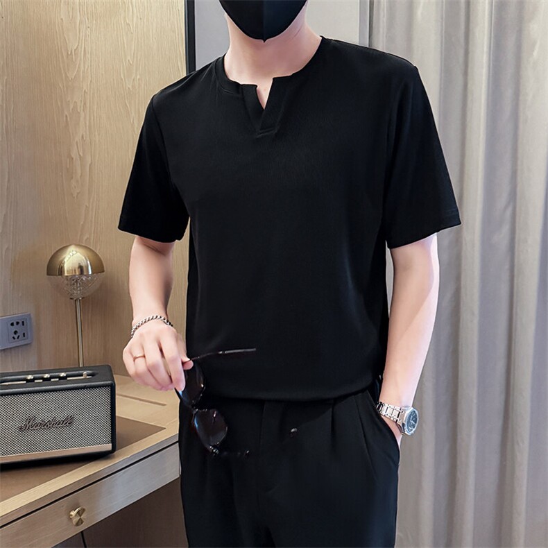夏打底衫纯色百搭纯色圆领T恤短袖社会小伙A236-82557-特P33图片
