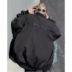 春秋季潮牌宽松褶皱情侣棒球服美式飞行员夹克男士外套 W7961-P70图片