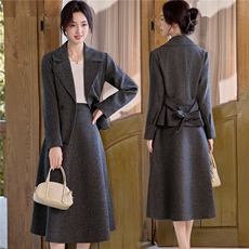 9758时尚气质毛呢翻领套裙，女装套装/套裙，罗得堡
