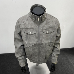 美式高阶   秋冬蛇皮PU立领工装夹克痞帅百搭情侣外套 J5616 TP95图片