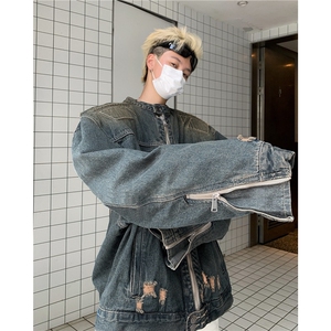 【有货】DJK8637-P80美式潮牌水洗牛仔外套男女浮雕异形机甲夹克,喇叭八分牛仔裤搭配什么上衣图片