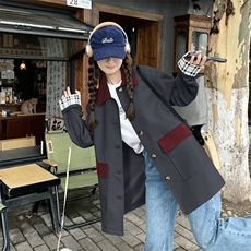卡其色休闲流行风衣外套女2025年春秋季新款设计感撞色英伦风大衣，女装风衣，2C299