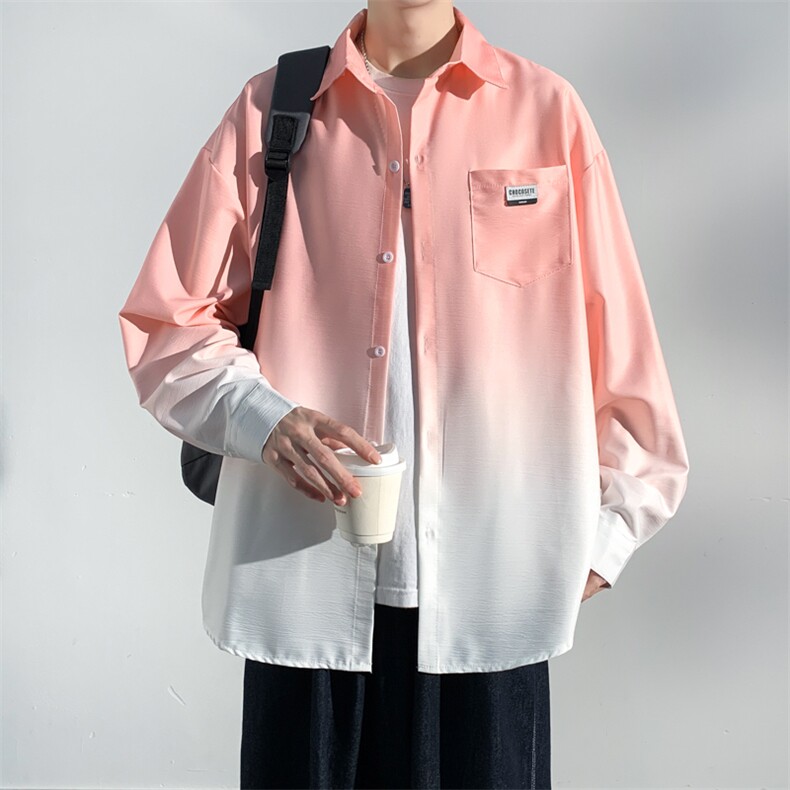 XZ-230-1CS225秋装光影墙扎染渐变宽松休闲长袖衬衫P50控68,男装衬衫,星座230-1