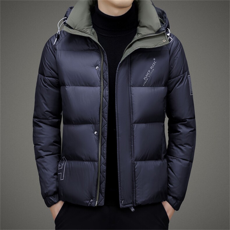 羽绒服男装中年连帽加厚保暖冬季上衣士商务休闲爸爸装白鸭绒外套图片