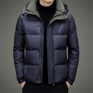 羽绒服男装中年连帽加厚保暖冬季上衣士商务休闲爸爸装白鸭绒外套图片