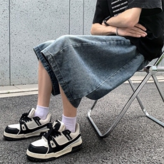 水洗弯刀牛仔短裤男女夏季潮牌宽松百搭阔腿中裤五分裤子DK920-42，男装牛仔裤，星座302B