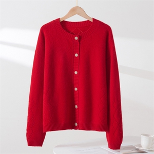 7针双股挑孔开衫，女装羊毛衫，西欧羊绒