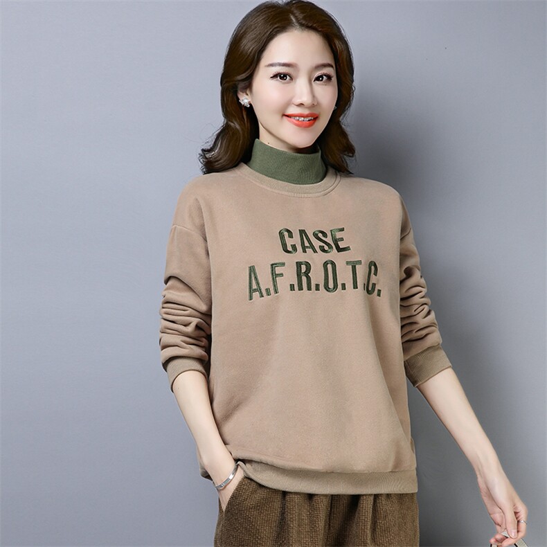 2021年冬季新款加绒加厚半高领卫衣女宽松显瘦上衣服打底衫女棉，女装卫衣/绒衫，简韵佳