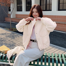 粉色外套女配包包落肩袖宽松休闲气质短夹克长袖2025年春季新款女，女装短外套，韩蔻秀