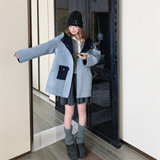 新款xian货拼色连帽双面呢AD939-P285K408，女装毛呢外套，2B187