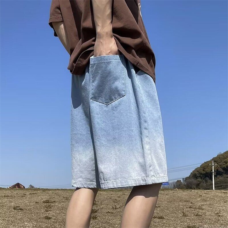 美式休闲渐变短裤男夏季薄款日系潮牌五分中裤宽松子KK220-P35,男装牛仔裤,星座911-3