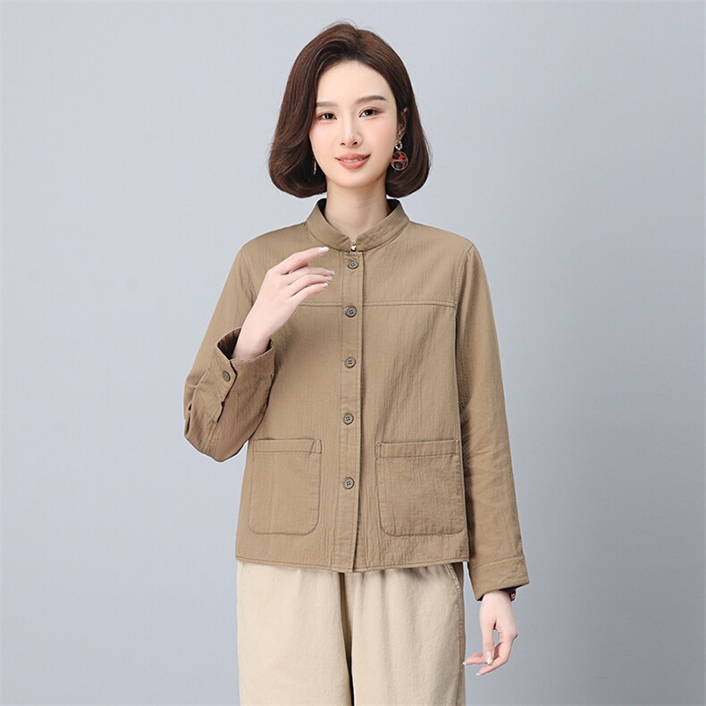 立领纯棉衬衫休闲单排多扣,女装衬衫,小林双子