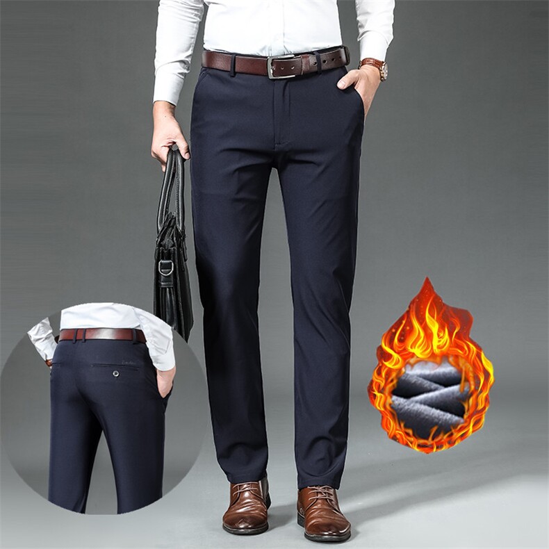 休闲裤男秋冬季直筒宽松加绒保暖弹力免烫商务西裤长裤有现货外贸，男装西裤，星座224-1