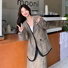 韩系高级感晕染套装女2025秋新款轻熟风优雅气质西服半身裙两件套，女装套装/套裙，2C255