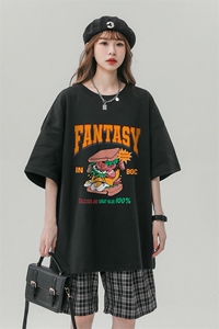 中性风23新款夏季时尚卡通印花圆领宽松纯棉短袖T恤T1157P25控38图片