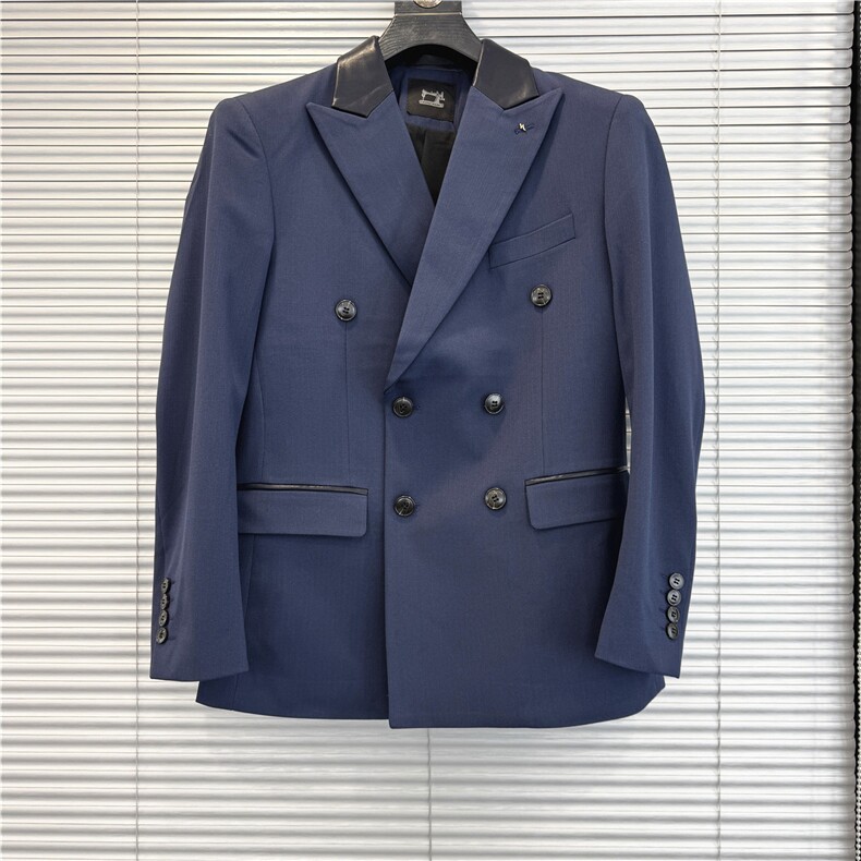厚款双排扣条纹高品质拼皮西装外套男士单西上衣深灰色DX931-P153,男装西服套装,电商A213