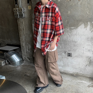 衬衫男韩版潮流短袖字母衬衫高街帅2023夏季新款ins外套CY362-P34图片