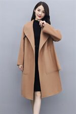 呢子大衣女长款过膝2021秋冬新款修身收腰气质斗篷长毛呢外套，女装毛呢外套，曼娅璐
