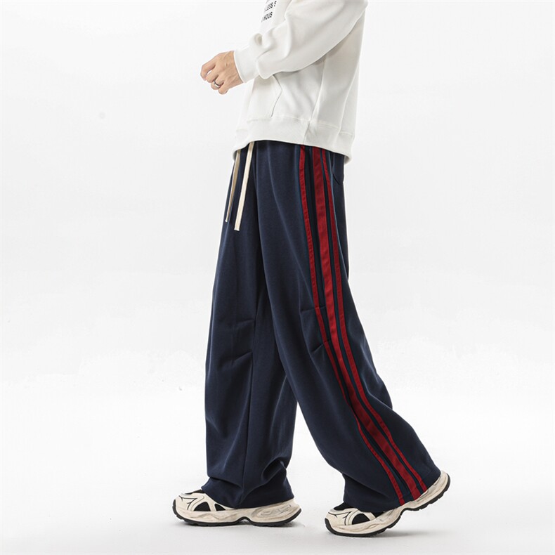 8XL-M美式复古三条杠休闲裤子加绒特大码阔腿卫裤KZ1935P60加绒70,男装休闲裤,电商B238