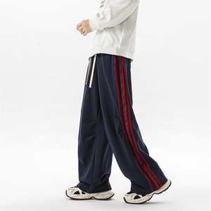 8XL-M美式复古三条杠休闲裤子加绒特大码阔腿卫裤KZ1935P60加绒70图片