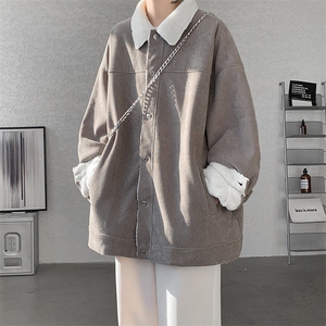 8XL-M 特大码港风灯芯绒翻领夹克男羊羔毛棉衣棉服外套JK1307P68图片