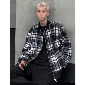 2024秋冬新款黑白格子棒球服保暖夹克外套男 JK98-P98图片