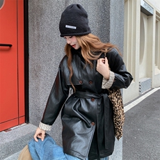 26春季时尚中长皮衣外套PF1357-P235-K499，女装皮衣，2C291
