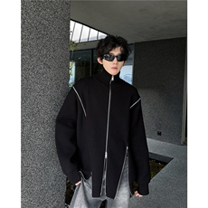 秋冬小众拉链设计毛衣外套男cleanfit纯色宽松休闲重磅立领针织衫，男装针织衫/毛衣，星座506A