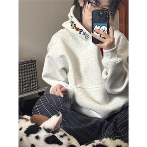 美式重磅加绒加厚刺绣初中生连帽卫衣男款新款宽松上衣WYZ06图片