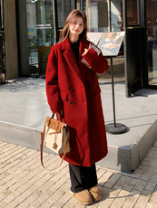 高品质安哥拉红内胆羽绒呢大衣时尚显瘦长款外套，女装羽绒服，新思路