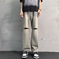 k1020-p55-控78M-5XL抖音美式高阶黑暗破洞拉链宽松大码牛仔裤，男装牛仔裤，星座116