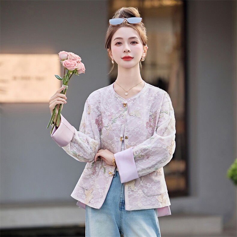 新中式国风短外套女2025年春秋新款高级感小个子复古刺绣提花上衣,女装短外套,靓星雨