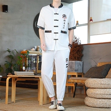 风男装夏季冰丝短袖开衫男复古汉服套装风，男装休闲套装，星座1206（原A206）