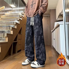 美式高街扎染灯芯绒裤子男直筒宽松抽绳运动裤子渐变设计休闲长裤，女装休闲裤，星座1013-1