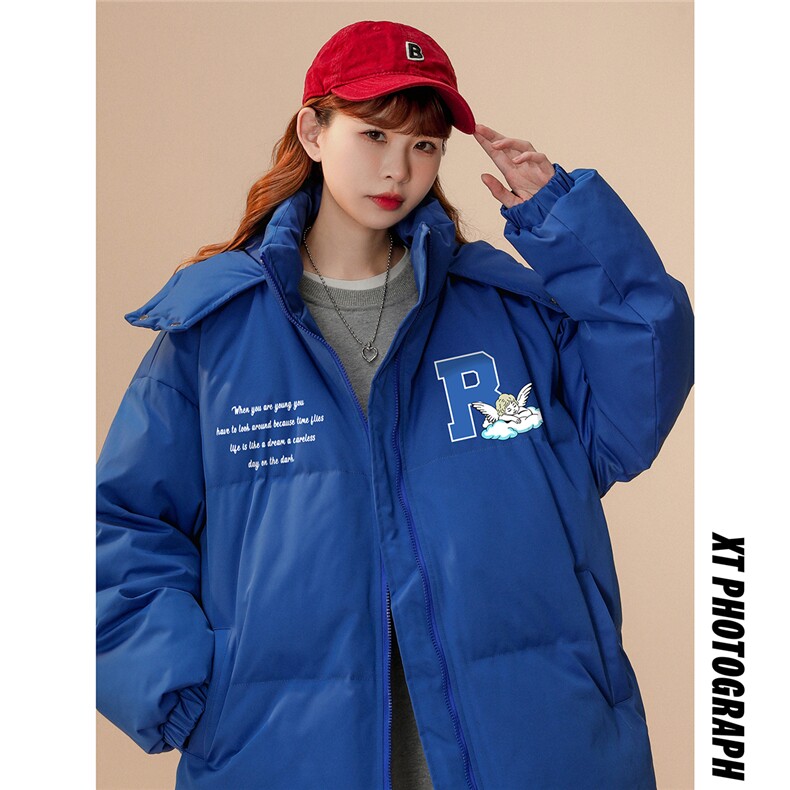 中性风22冬季新品趣味印花加厚宽松百搭连帽棉衣MY203P115控158，男装棉衣，A247A