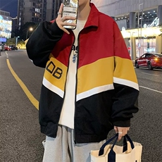 秋季潮宽松拉链开衫休闲夹克衫情侣拼接撞色运动外套男W5010-P52，男装夹克，星座512-2