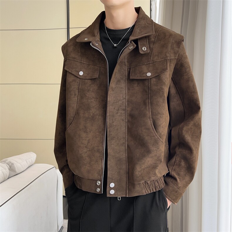 2025秋季新款现货绒感雾花皮衣男立领夹克外套DSA157B-J2559-P95,男装夹克,电商A157B