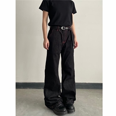 美式复古黑色阔腿牛仔裤男cleanfit高街痞帅微喇裤子网S6068-P45，男装牛仔裤，星座1001-1