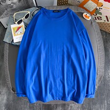 21早春新款纯色长袖T恤男女士打底衫圆领纯棉A158-T88889-P21，男装T恤，电商A158-1