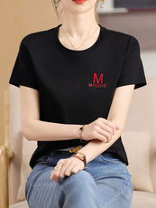 刺绣M艺术个性时尚舒适显瘦棉T，女装T恤，元素羊绒
