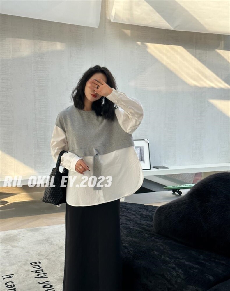 雷洛奇丽—2023春装拼接衬衫，女装衬衫，雷洛奇丽