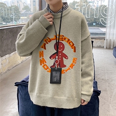 1港风圆领中性情侣潮流大码M-5XL印花加厚毛衣男7693P48加绒P55，男装针织衫/毛衣，星座226-2
