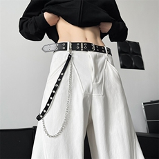 PD227-P10特控18双排扣免打孔黑色链条装饰皮带，腰带/腰封，电商D232